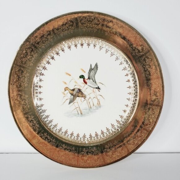 Vintage Other - Vintage 60's Georgian China 22k Gold Edging Decorative Plate DUCKS IN FLIGHT